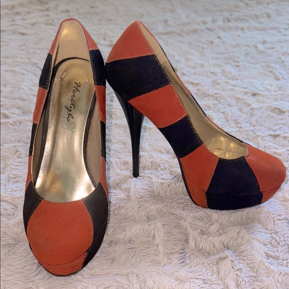 Herstyle Orange and Black Stiletto Platform Heels